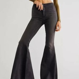 Free People Just Float On Flare Bellbottom High Rise Jeans Black 25